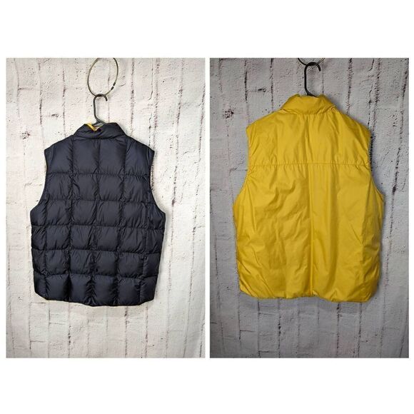 Lands End Vest Large L Black Yellow Goose Down Mens Puffer Full Zip Up Reversibl - Picture 2 of 5